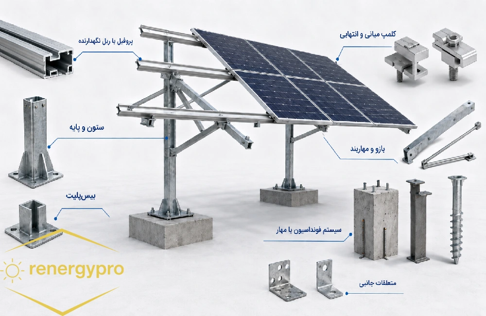 اجزای اصلی سازه نگهدارنده پنل خورشیدی