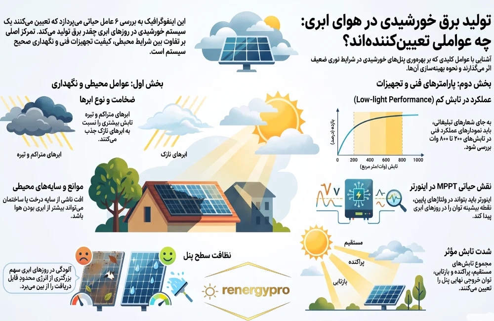 چه عواملی تولید پنل خورشیدی در هوای ابری را تعیین میکنند؟